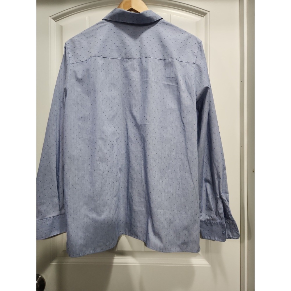 Foxcroft Womens Blue Wrinkle Free Button Down Shirt Size 14 Geometric Dot 101007 - Picture 2 of 10